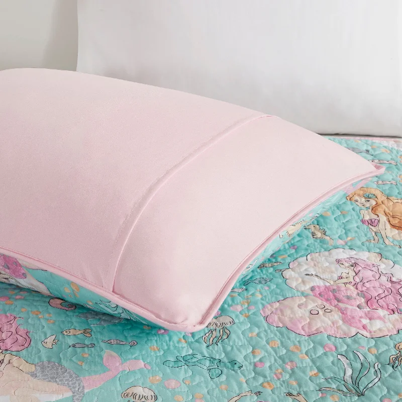 Mi Zone Kids Leilani Aqua/ Pink Printed Mermaid Coverlet Set