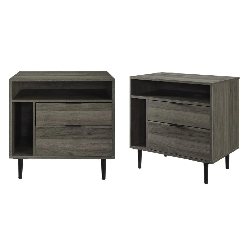 Modern 2-Drawer Nightstand, Set of 2, Slate Grey