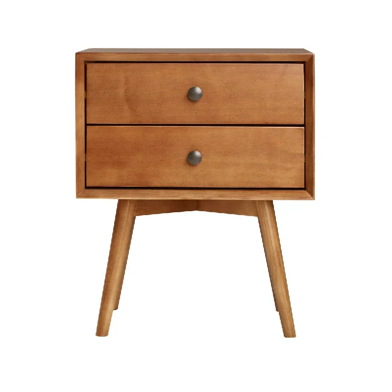 Modern Double-Drawer Solid Wood Nightstand - Caramel