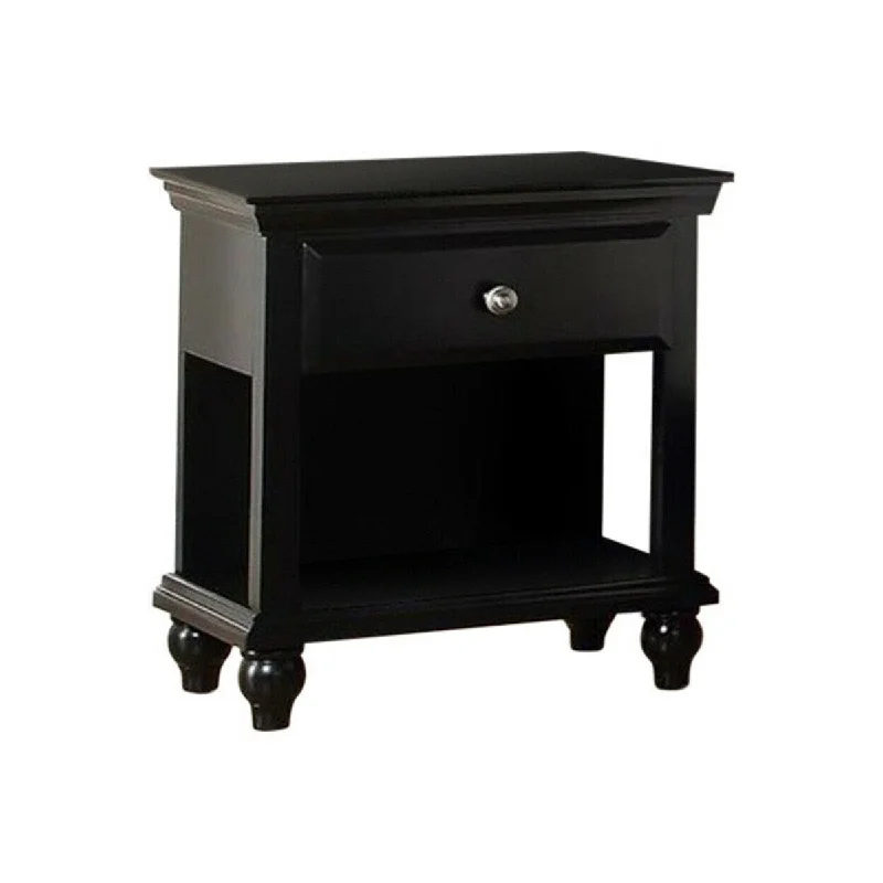 Modern Handmade Solid Wood Nightstand with 1 Drawer and Open Shelf Storing Area，Metal Knob & Sturdy Turnip Legs