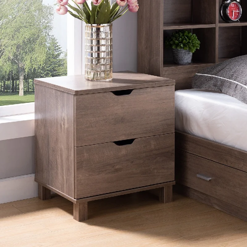 Modern Handmade Solid Wood Nightstand with 2 Pre-Assembled Metal Glides Drawers & Cutout Curved Handle,Suitable for All Rooms