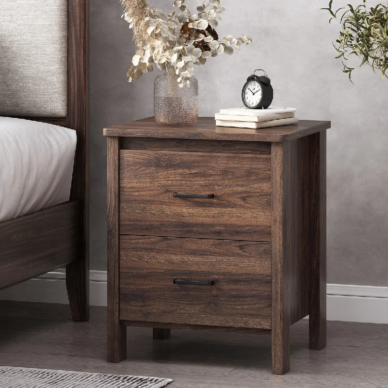 Modern Nightstand with Faux Wood, Two Drawers, and Minimalist Structure