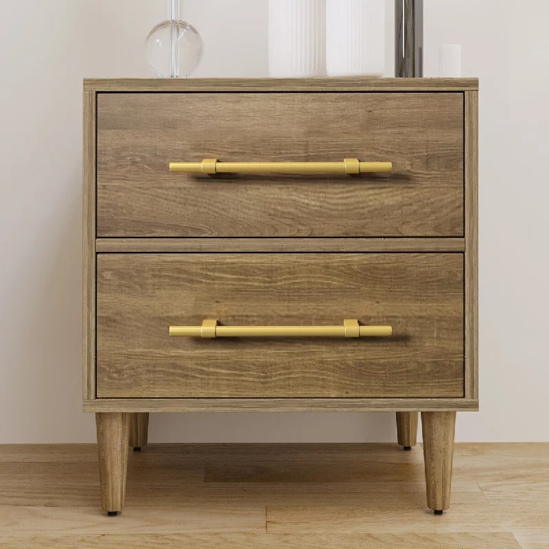 Modern Nightstand with Golden Handles, 2-drawer