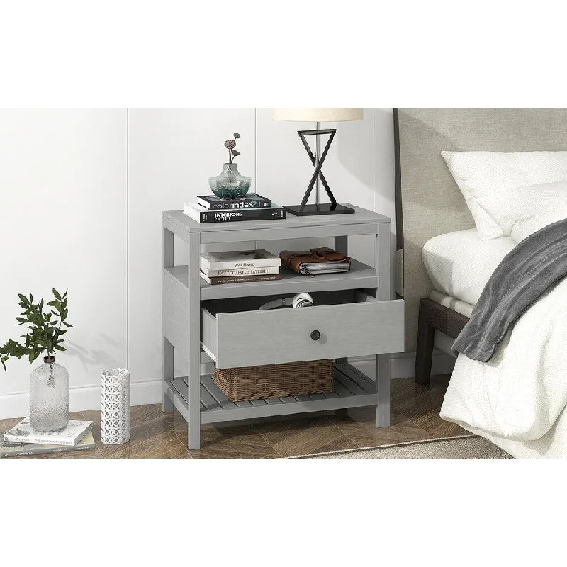 Modern Wooden Nightstand with Drawers Storage