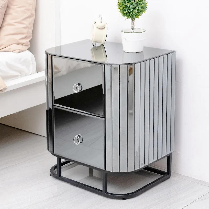 Multi-function Mirrored Nightstand with 2 Drawers