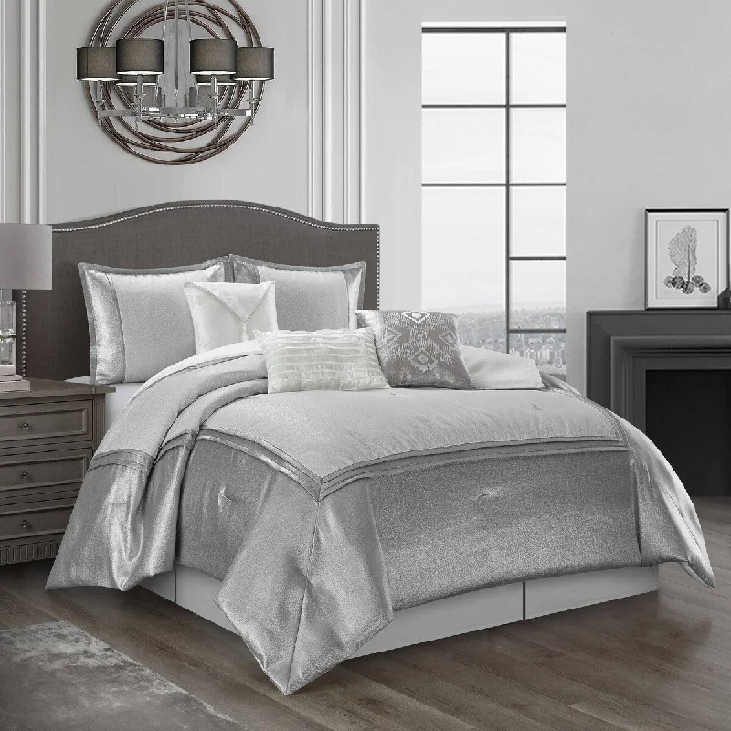 Nanshing Priscilla 7 Piece Modern Silver Comforter Set