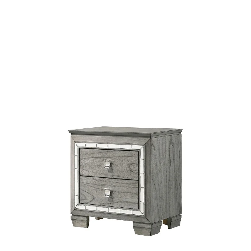 Nightstand with 2 Drawers and Mirror Trim Inlay, Gray