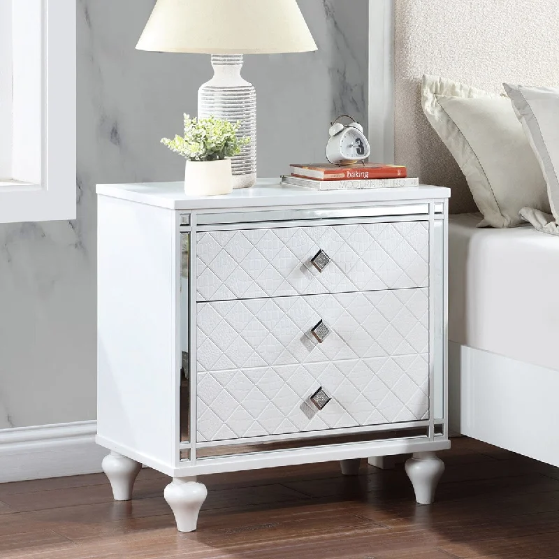 Nightstand with 2 Drawers and One Hidden Drawer,Mirror Frame