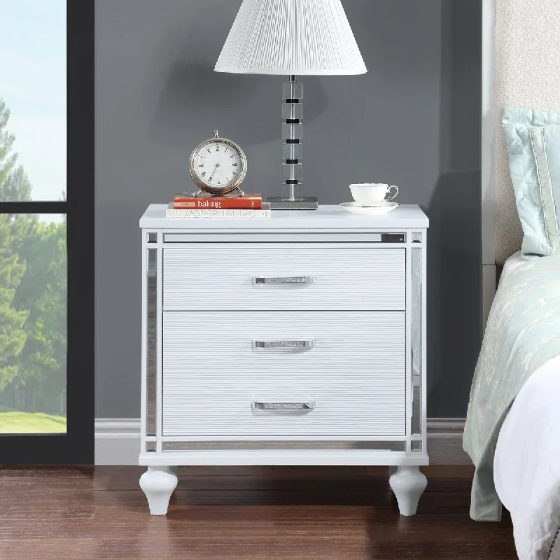 Nightstand with 2 Drawers and One Hidden Drawer,Mirror Frame