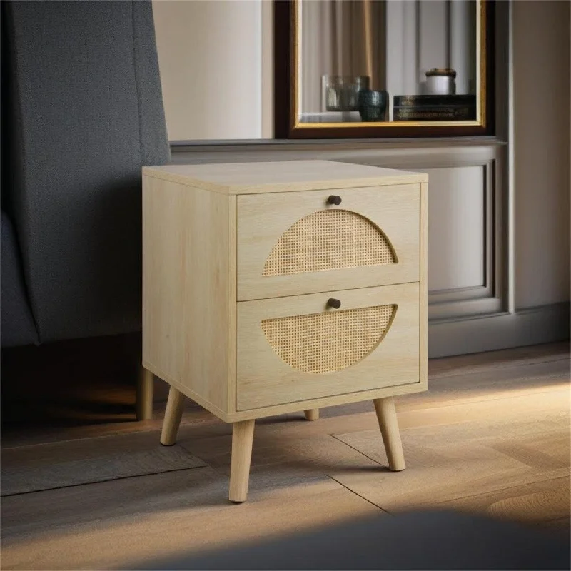 Nightstand with 2 Rattan Storage Drawers