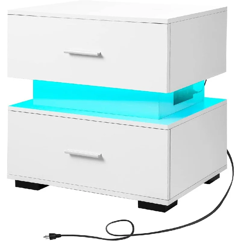 Nightstand with Charging Station and LED Light 13.8"D x 15.7"W x 25.2"H