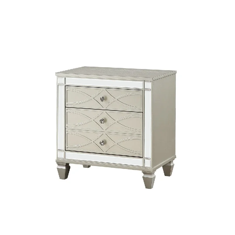 Nightstand with Mirror Trim and Lattice Design Front, Gray