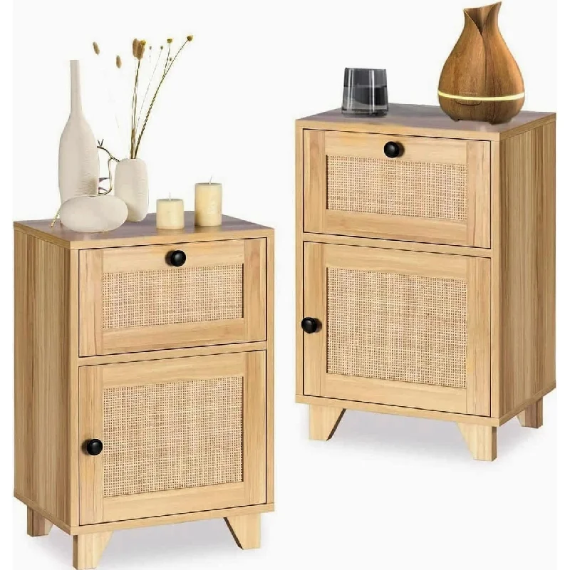 Nightstands Set of 2, Mid Century Nightstand with Drawers, Wood Side Table Modern Nightstands