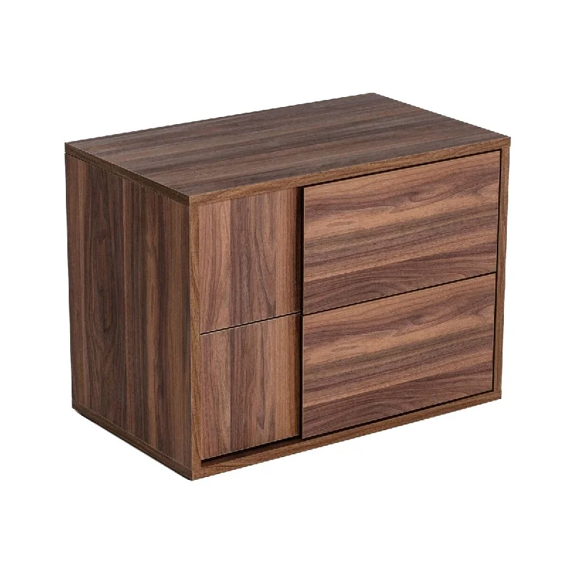 Noe Zid 27 Inch Wood Nightstand 2 Gliding Drawers Walnut Brown Finish