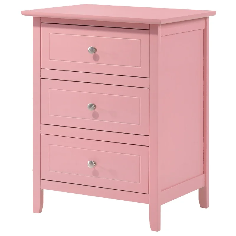 Pink,Three-Pump Storage Pink Wooden Nightstand