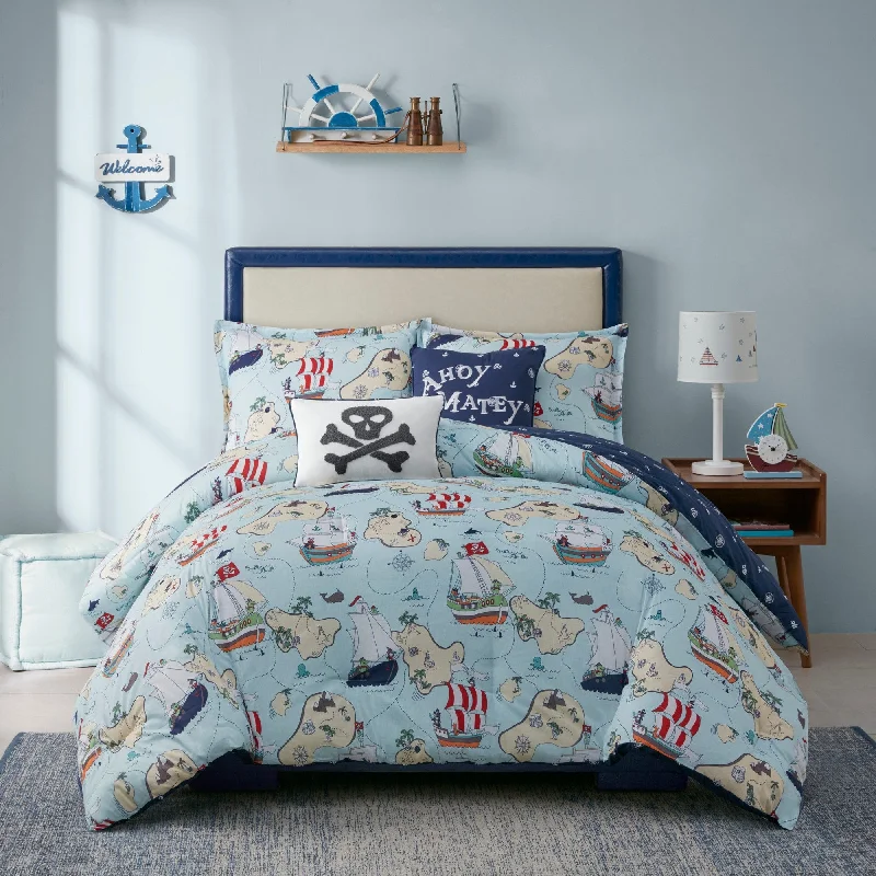 Pirate Explorer Blue Cotton Reversible Comforter Set by Urban Habitat Kids