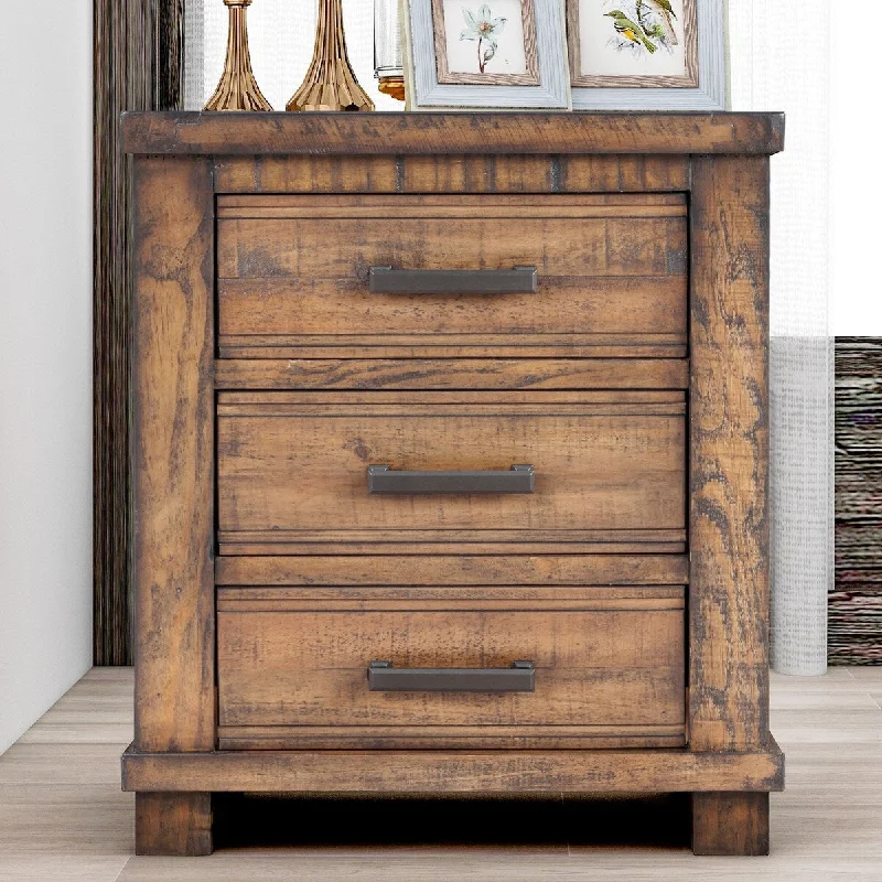 Rustic 3-drawer Nightstand, Full Extension Drawer Glides