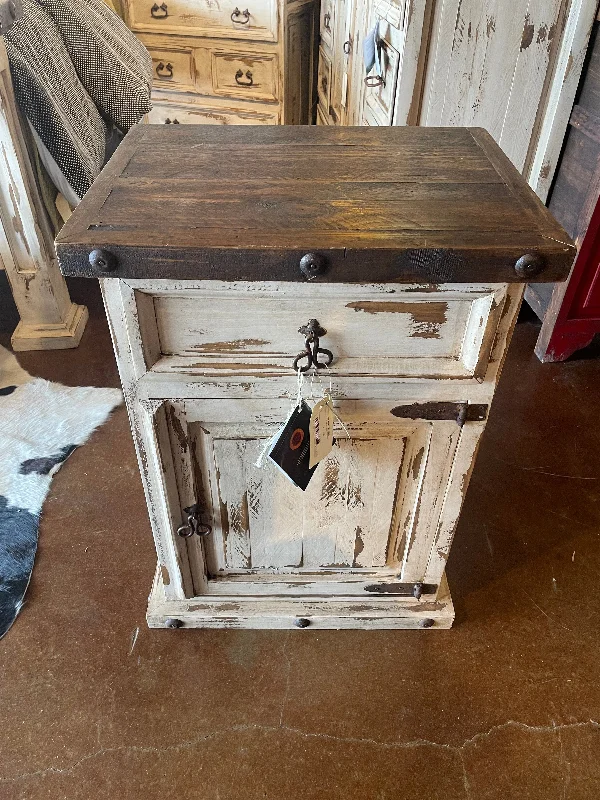 RUSTIC LARGE NIGHTSTAND OLDIE WHITE