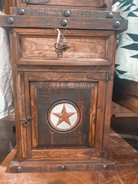 RUSTIC LARGE NIGHTSTAND WITH MARBLE STAR