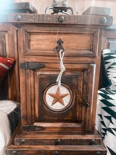 RUSTIC SMALL NIGHTSTAND WITH MARBLE STAR