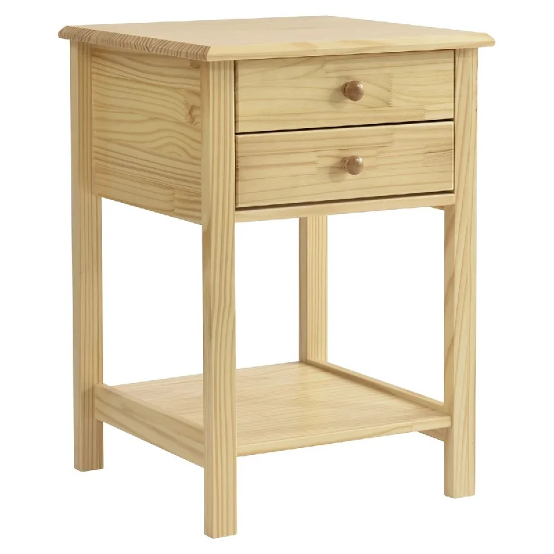 Solid Pine Wood 2 Drawer Nightstand in Natural