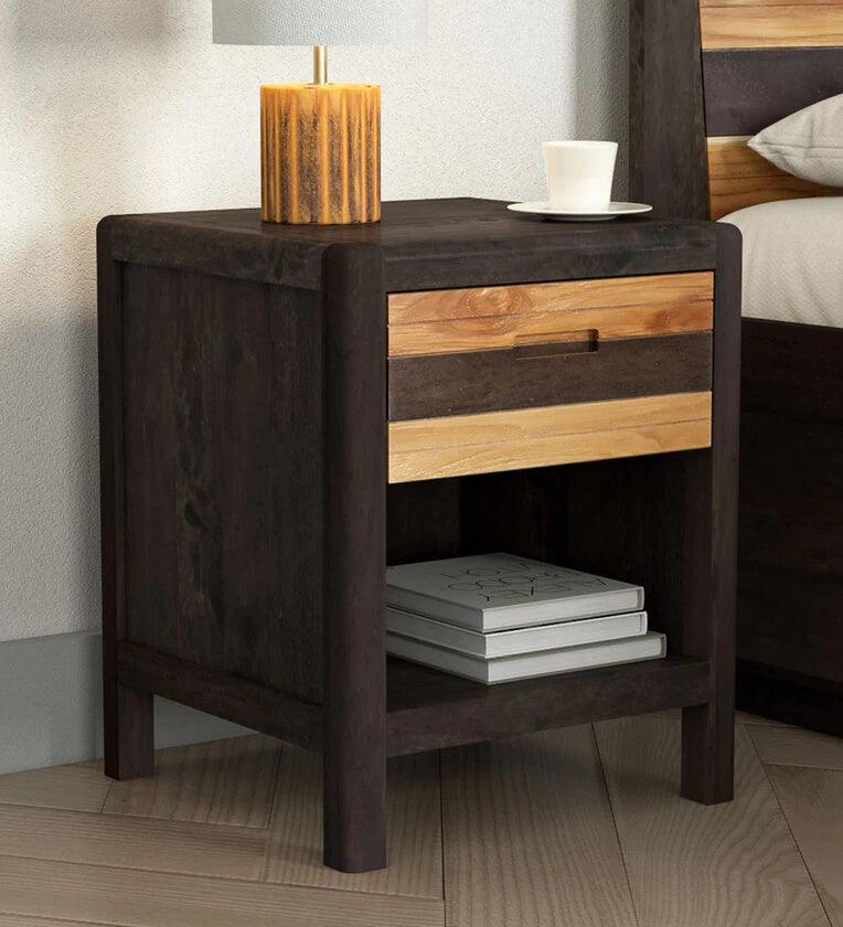 Solid Wood Night Stand In 2 Tone Finish