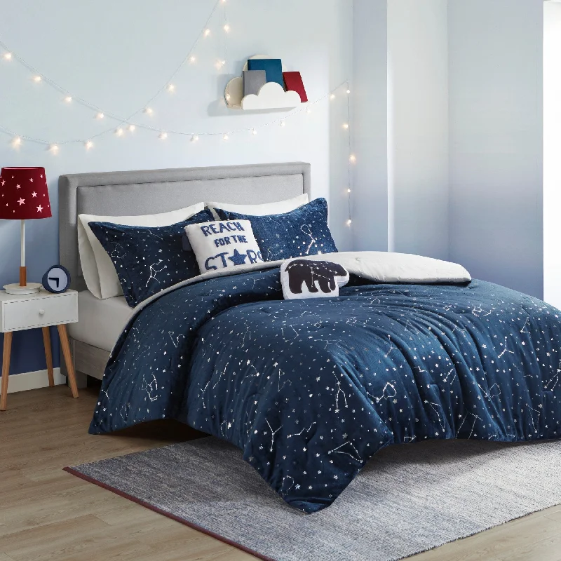 Starlight Metallic Printed Velvet Comforter Set Navy by Urban Habitat Kids