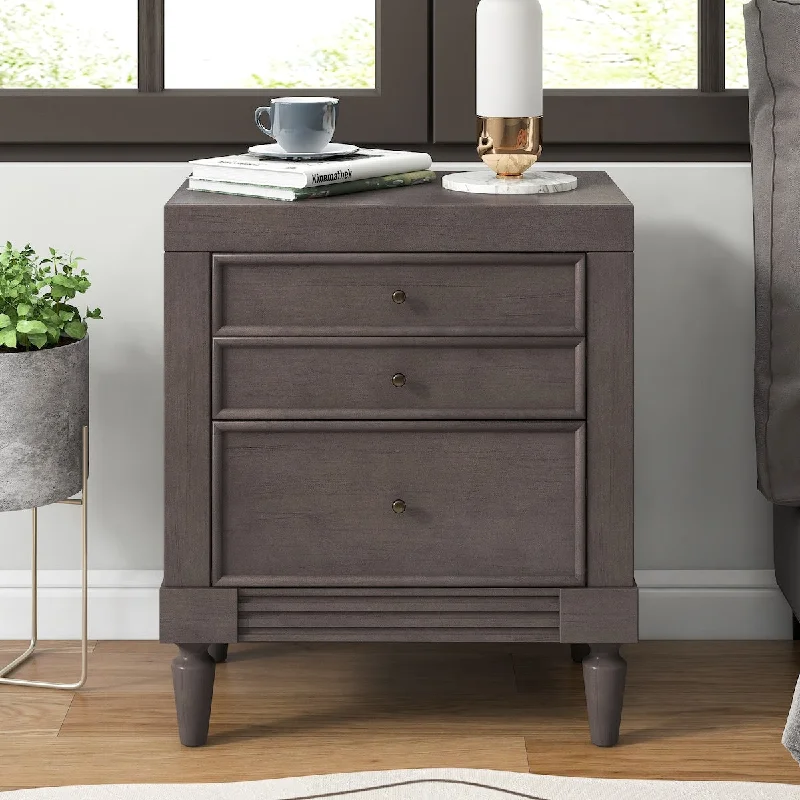 Storage Nightstand with 3 Drawers