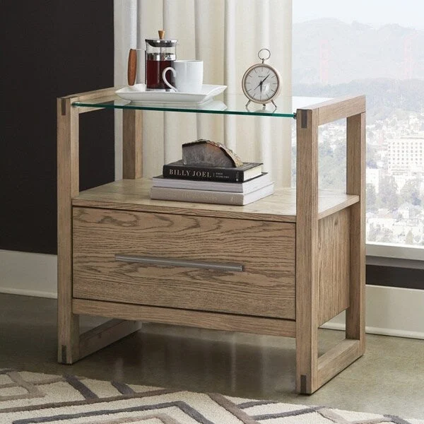 Strick & Bolton Ingram Grey Oak/ Glass Top Nightstand