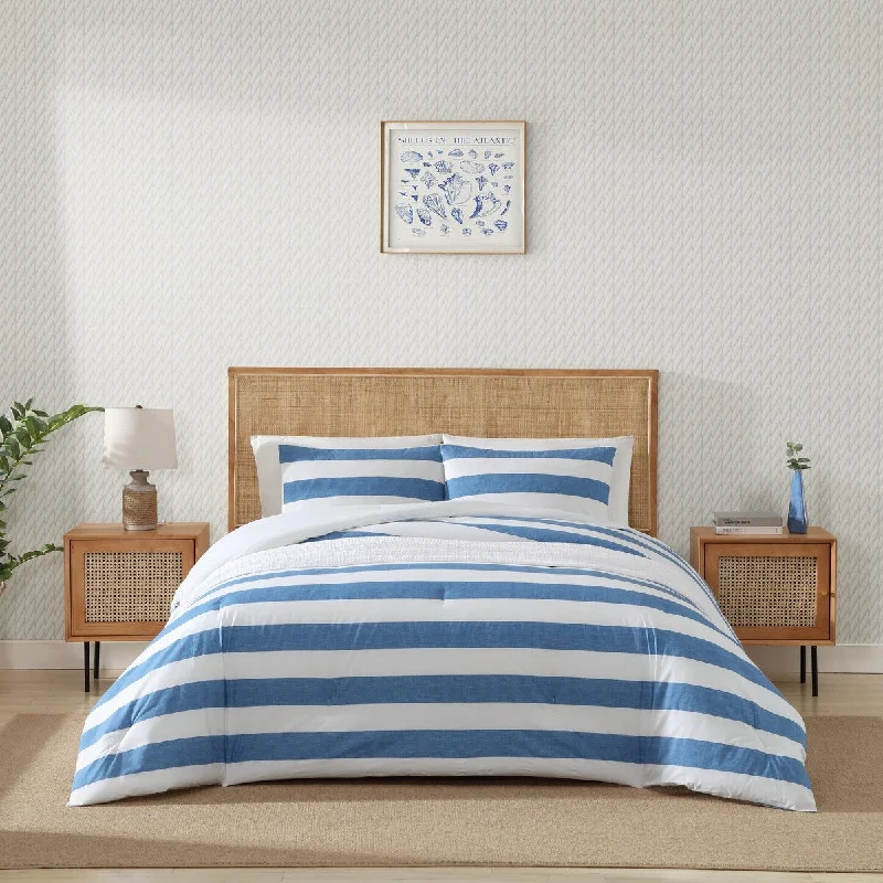 Tommy Bahama Awning Stripe Cotton Blue Duvet Cover Set