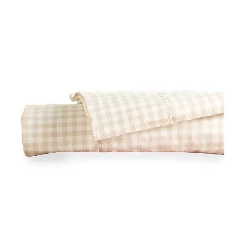 Twin Gingham Cotton Percale Sheet Set - Natural