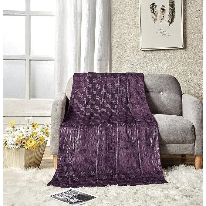 Ultra Plush by Décor&More Queen Size Chevron Arrow Jacquard Microplush Blanket (86" x 86") - Plum