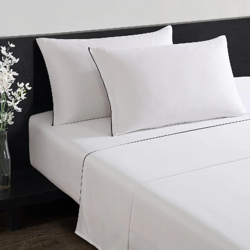 Vera Wang Pearl Edge Embroidered Cotton White Sheet Set