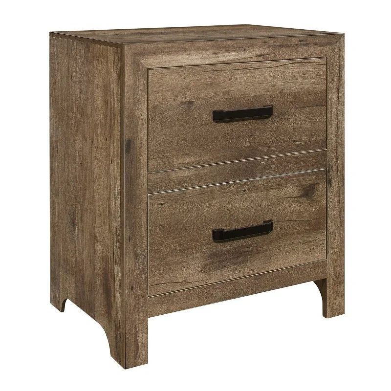 Zane 28 inch Transitional Nightstand, 2 Drawers, Weathered Pine Veneer