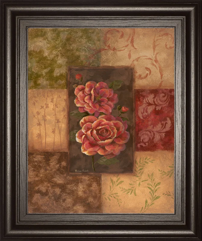 Camellias On Chocolate By Vivian Flasch - Framed Print Wall Art - Red