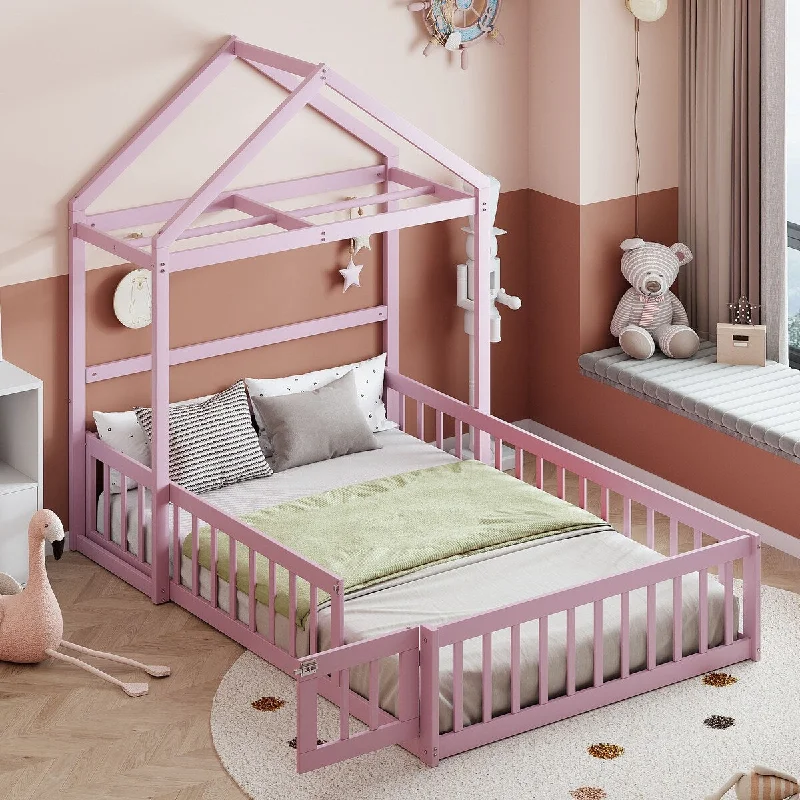 Full Wooden Children's Bed with Detachable Headboard and Integrated Clothes Drying