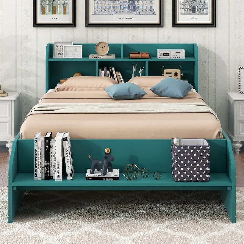 Multi-Storage Full Size Platform Bed with 2 Drawers, Headboard and Footboard