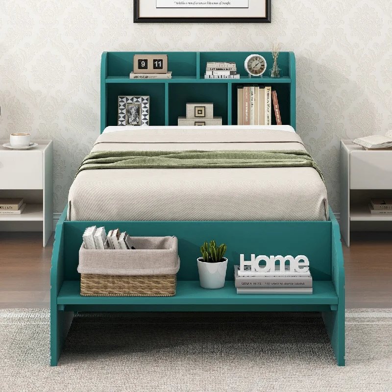 Multi-Storage Twin Size Platform Bed with 2 Drawers, Headboard and Footboard