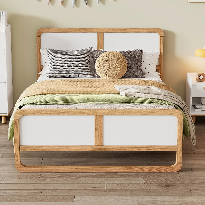 Queen Size Solid Wood Platform Bed with Headboard and Footboard, No Need Box Spring