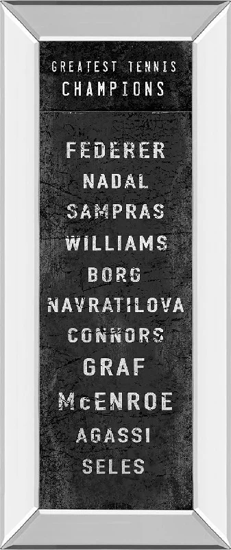 The Greatest Tennis Champions By The Vintage Collection - Mirror Framed Print Wall Art - Dark Brown