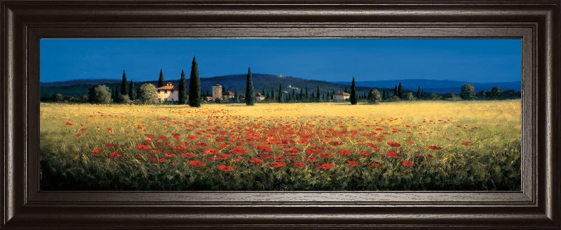 Tuscan Panorama-poppies By David Short - Blue