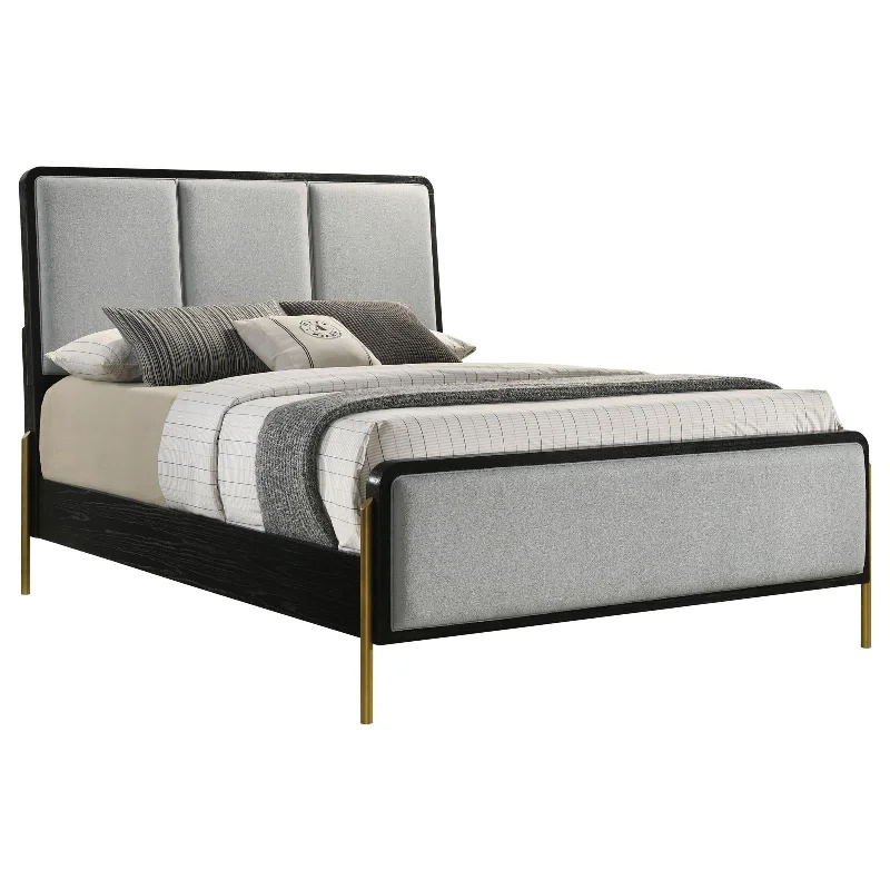 Arini Eastern King Bed with Upholstered Headboard Black and Grey