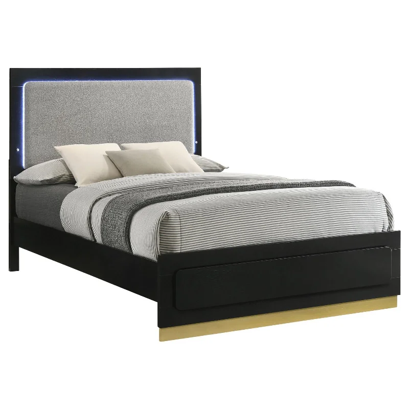 Caraway Eastern King Bed with LED Headboard Black and Grey