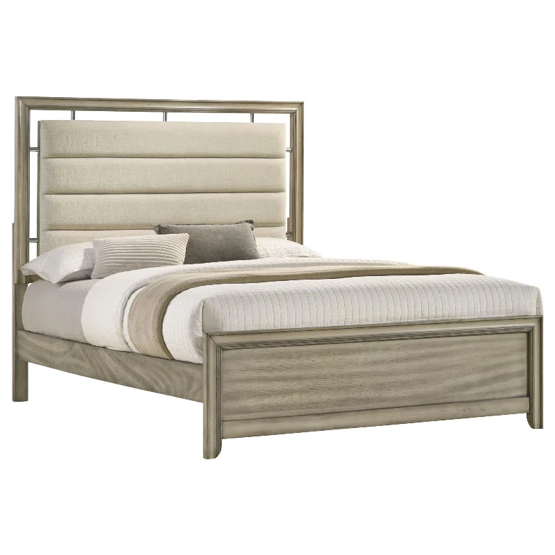 Giselle Eastern King Panel Bed with Upholstered Headboard Rustic Beige