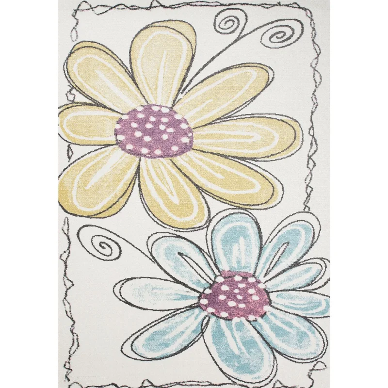 Kids Yellow Flower Area Rug - 5'x8'